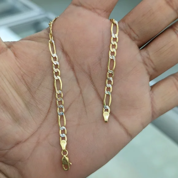 10kt Real Gold Figaro Diamond Cut Bracelet